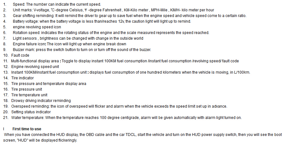 New 5.5" LED OBD-II HUD Head Up Display Over Speeding warning/speed/Km rpm/shift light/temperature +Tire indicator