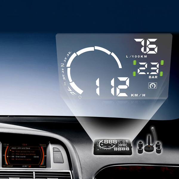 New 5.5" LED OBD-II HUD Head Up Display Over Speeding warning/speed/Km rpm/shift light/temperature +Tire indicator